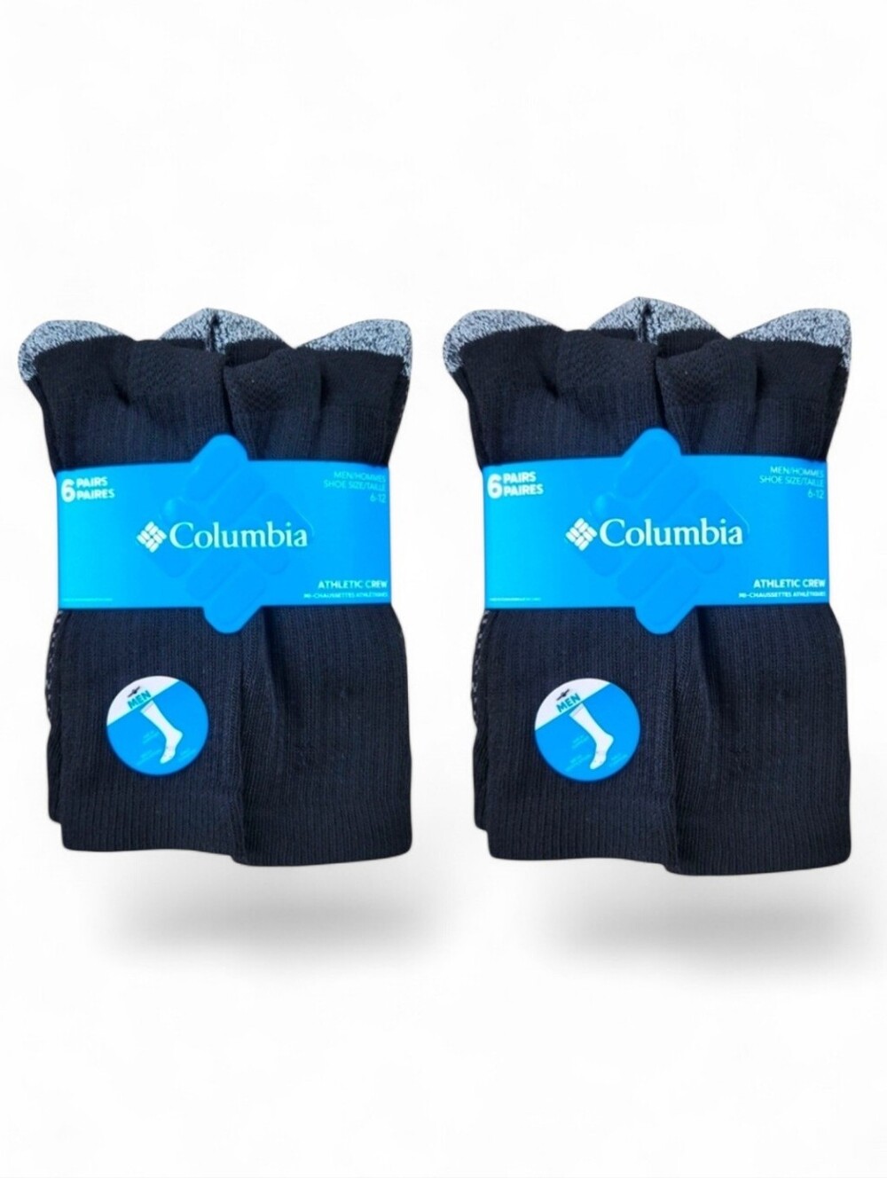 12 Pairs NWT MEN'S COLUMBIA BLACK ATHLETIC CREW SOCKS